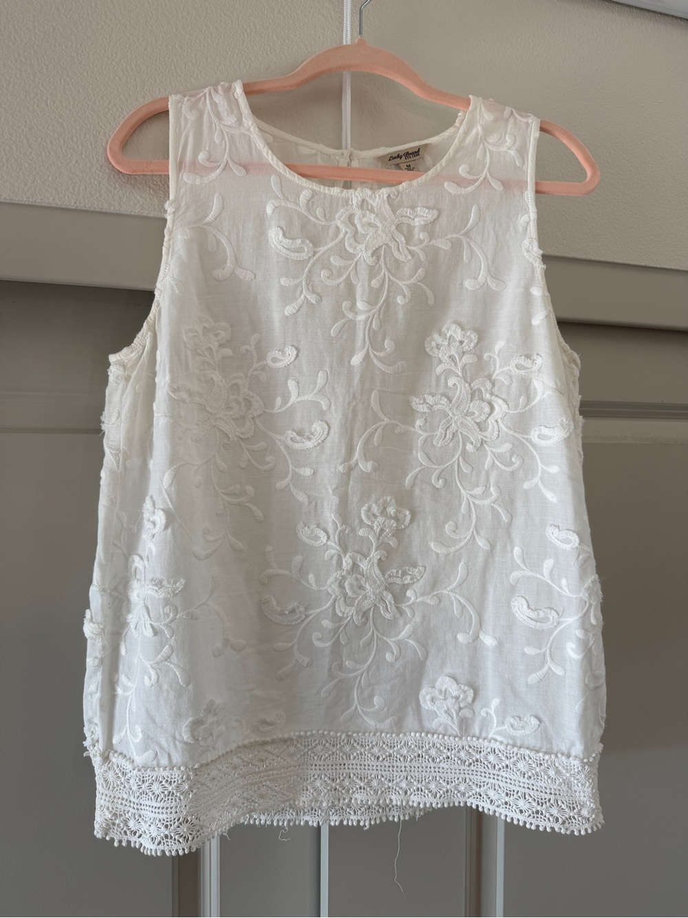 Lucky Brand White Embroidered Tank Top